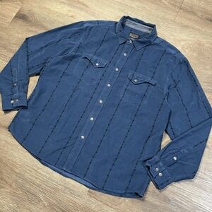Pendleton Wyatt Corduroy Long Sleeve Shirt Mens Size XL Blue Aztec Button Up EUC